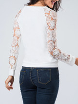 Casual Crew Neck Hollow Out Patchwork Plain Raglan Sleeve Sweatshirt