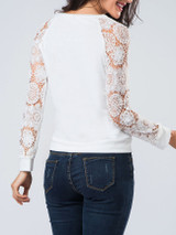 Casual Crew Neck Hollow Out Patchwork Plain Raglan Sleeve Sweatshirt