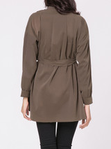 Casual Band Collar Plain Removable Tie Trench Coat