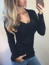 New Black Round Neck Long Sleeve Fashion Going out Pullover Sweater