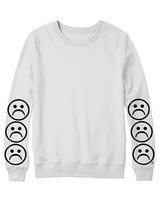 New White Flowers Print Round Neck Long Sleeve Fashion Sweatshirt