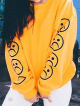 New Yellow Flowers Print Round Neck Long Sleeve Fashion Sweatshirt