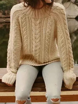 New Beige Round Neck Long Sleeve Oversize Casual Pullover Sweater New Beige Round Neck Long Sleeve Oversize Casual Pullover Sweater