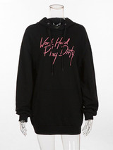 New Black Letter Drawstring Pockets Hooded Long Sleeve Fashion Sweatshirt