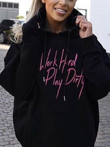 New Black Letter Drawstring Pockets Hooded Long Sleeve Fashion Sweatshirt
