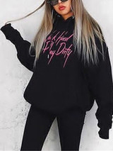 New Black Letter Drawstring Pockets Hooded Long Sleeve Fashion Sweatshirt
