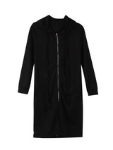 New Black Cut Out Drawstring Pockets Zipper Hooded Long Sleeve Casual Outerwear