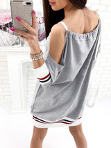 New Grey Bow Long Sleeve Sweet Going out Party Mini Dress