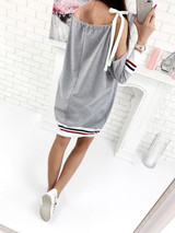 New Grey Bow Long Sleeve Sweet Going out Party Mini Dress