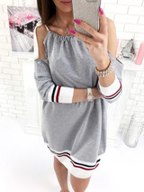 New Grey Bow Long Sleeve Sweet Going out Party Mini Dress