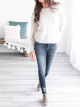 New White Cut Out Long Sleeve Casual Going out Pullover Sweater