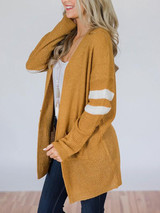 New Yellow Striped Pockets Long Sleeve Going out Casual Cardigan Sweater