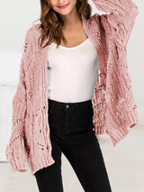 New Pink Single Breasted V-neck Dolman Sleeve Oversize Cardigan Sweater
