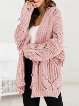New Pink Single Breasted V-neck Dolman Sleeve Oversize Cardigan Sweater