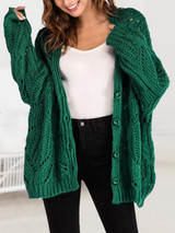 New Green Single Breasted V-neck Dolman Sleeve Oversize Cardigan Sweater