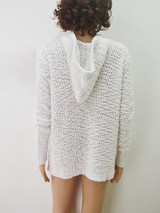 New White Drawstring Hooded Long Sleeve Fashion Pullover Sweater