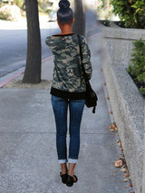 New Camouflage Zipper High-Low Long Sleeve Round Neck Casual Sweatshirt