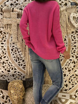 New Rose Carmine Plain Long Sleeve V-neck Going out Pullover Sweater