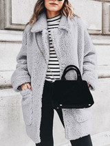 New Grey Buttons Long Sleeve Casual Sweet Going out Coat