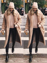 New Khaki Buttons Long Sleeve Casual Sweet Going out Coat