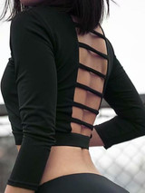 New Black Cut Out Round Neck Long Sleeve Fashion T-Shirt