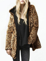 New Brown Leopard Print Hooded Long Sleeve Fashion Outerwear