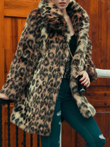 New Brown Leopard Print Turndown Collar Long Sleeve Fashion Outerwear