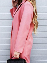 New Pink Buttons Pockets Turndown Collar Long Sleeve Casual Outerwear