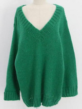New Green V-neck Long Sleeve Oversized Casual Pullover Sweater