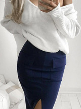 New White One-shoulder V-neck Long Sleeve Oversized Sweater Pullover New White One-shoulder V-neck Long Sleeve Oversized Sweater Pullover