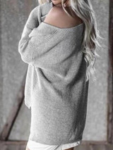 New Grey One-shoulder V-neck Long Sleeve Oversized Sweater Pullover New Grey One-shoulder V-neck Long Sleeve Oversized Sweater Pullover