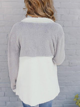 New Grey Patchwork Draped Turndown Collar Long Sleeve Fashion Outerwear