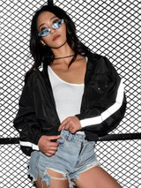 New Black Pockets Zipper Hooded Long Sleeve Fashion Outerwear