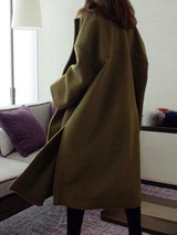 New Green Pockets Side Slit Turndown Collar Long Sleeve Going out Outerwear