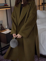 New Green Pockets Side Slit Turndown Collar Long Sleeve Going out Outerwear
