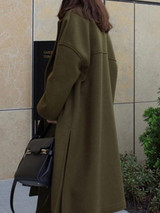 New Green Pockets Side Slit Turndown Collar Long Sleeve Going out Outerwear
