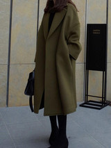 New Green Pockets Side Slit Turndown Collar Long Sleeve Going out Outerwear