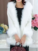 New White Faux Fur Pockets Hooded Long Sleeve Oversize Coat