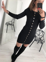 Black Studded Round Neck Long Sleeve Casual Midi Dress Black Studded Round Neck Long Sleeve Casual Midi Dress