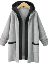 Grey Pockets Hooded Long Sleeve Fashion Going out Cardigan Coat