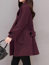 Red Pockets Buttons Turndown Collar Long Sleeve Elegant Coat