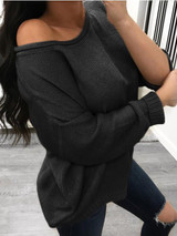 Black One Off Shoulder Long Sleeve Casual Sweaters Pullover