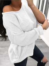 WhiteOne Off Shoulder Long Sleeve Casual Sweaters Pullover