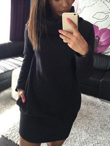 Black Pockets Long Sleeve Casual Sweet Going out Mini Dress