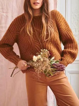 Dark Coffee Cut Out Round Neck Long Sleeve Going out Pullover Sweater