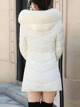 White Fur Pockets Zipper Hooded Long Sleeve Elegant Coat