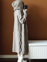 Grey Cut Out Hooded Long Sleeve Casual Cardigan