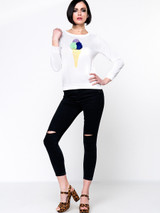 Casual Ice Cream Faux Fur Ball Round Neck Sweatshirt
