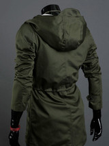 Casual Classical Hooded Drawstring Plain Men Coat With Flap Pocket