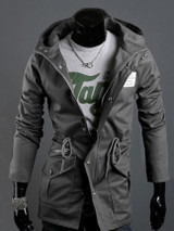 Casual Classical Hooded Drawstring Plain Men Coat With Flap Pocket